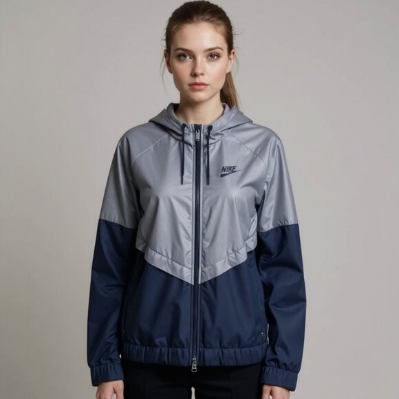 NIKE Womens Two Tone Blue Sports Windrunner Jacket with Hood Size XL - Picture 1 of 12